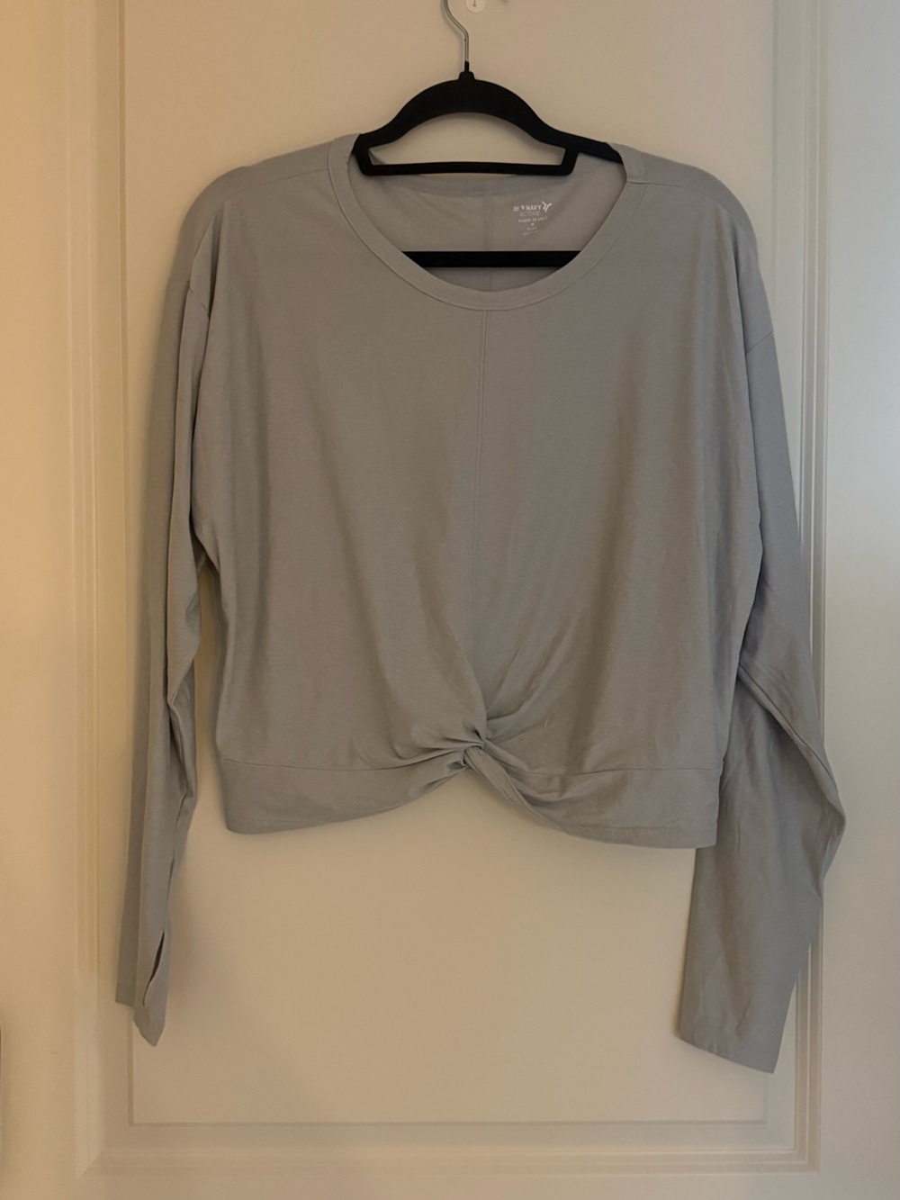 Women's Twist-Front Long Sleeve Top - Light Blue Gray